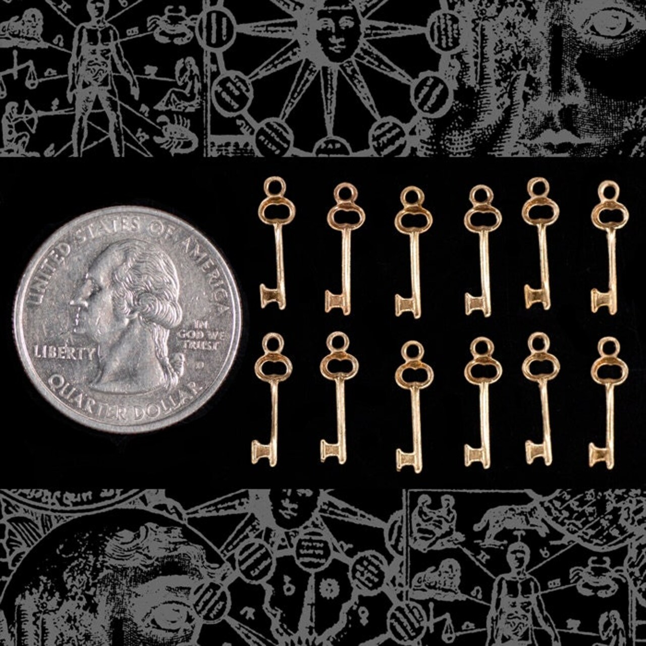 Antiqued Brass Plated Charms Itty Bitty Teeny Weeny Brass Keys - Set of 12 - AB-C129